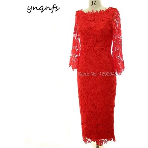 YNQNFS MD403 Party Gown Formal Dress Vintage Tea Length Wedding Guest Wear Mother of Bride Dresses Lace Outfits 2019