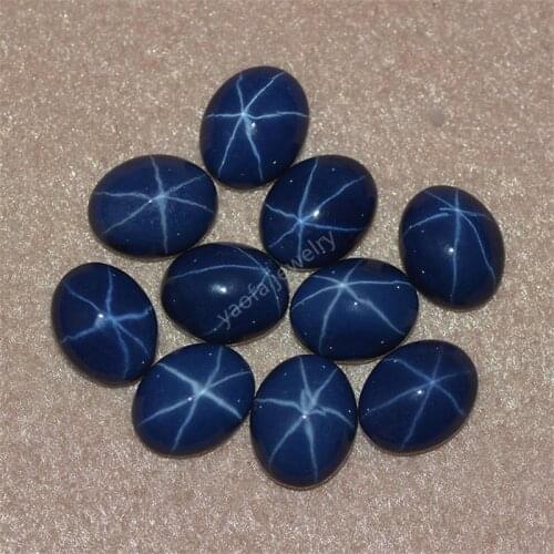 Sale 1pcs 5x7mm~12x16 Synthetic Corundum Blue Star Sapphires Stone Oval Shape Cabochon Flat Bottom Beads For Jewelry Making DIY
