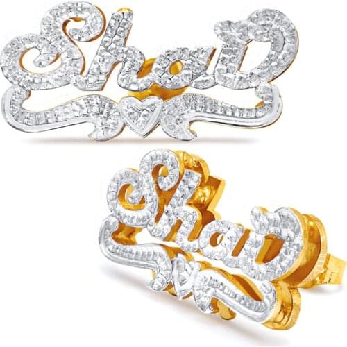 Noelia 3D Double Nameplate Studs Custom Name Earring Double Color Diamond Stud Earrings Personalized Gift for Women