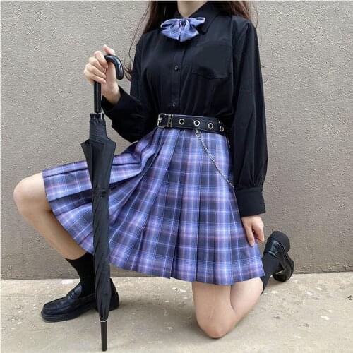 School Girl Uniform Pleated Skirts Japanese School Uniform High Waist A-Line Plaid Skirt Sexy JK Uniforms for Woman Full set