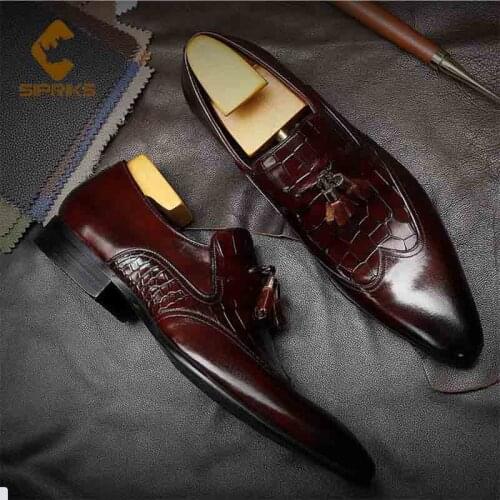 Sipriks Mens Casual Leather Shoes Pointed Tassel Loafers Wine Red Burgundy Shoe Gentleman Zapatos Casuales Para Hombre De Cuero