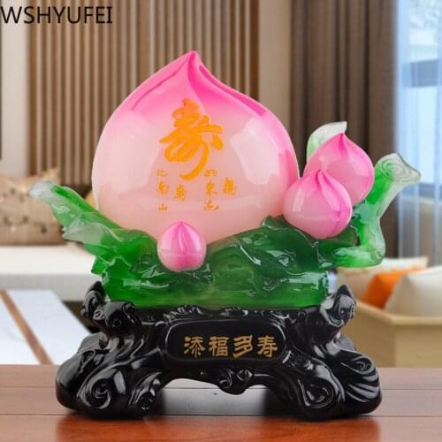 Chinese Style Lucky Peach Resin Statue Home Decor Office Living Room Decorations Car Desk Ornament Opening Birthday Present