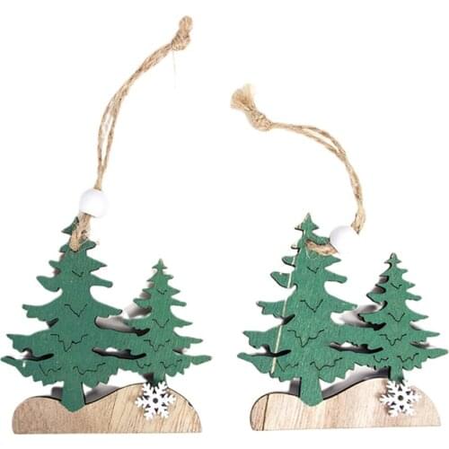Santa Claus Decoration Hanging Wooden Christmas Tree Hangings 2 Pack Creative Cartoon Pattern Cute Ornament