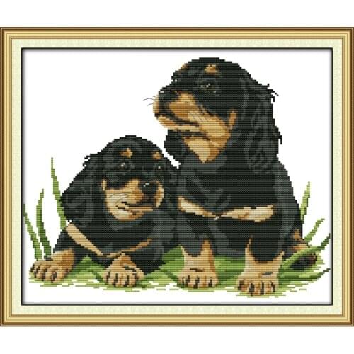 Everlasting Love Two Dogs (3) Chinese Cross Stitch Kits Ecological Cotton Stamped 14CT 11CT DIY Gift Wedding Decoration For Home