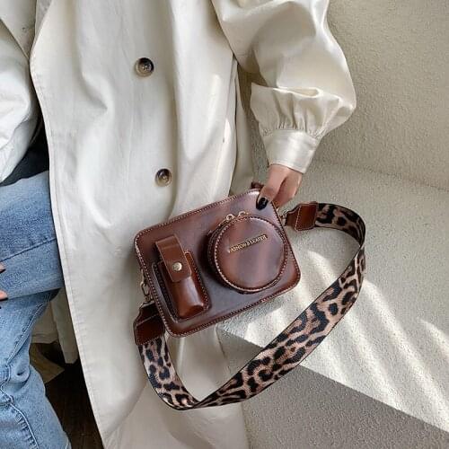Vintage Camera Shape Shoulder Bags for Women 2021 Designer Wide Straps Luxury Leather Crossbody Bag Female Purse