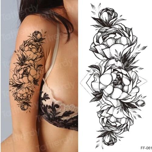 Temporary tatoos for women fake tattoo flower rose peonies black henna paste waterproof tatoo sleeve arm breast waist body decal