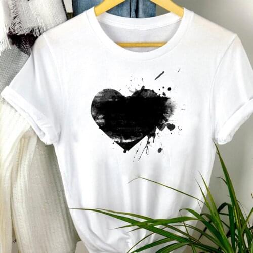 Women Watercolor Love Heart Clothes Lovely 90s Cartoon Print Mujer Camisetas Regular Tee Top Tshirt Female Graphic T-shirt