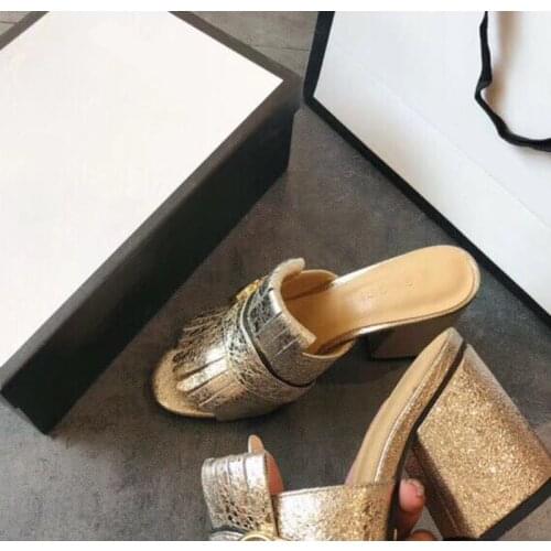2021 New leather Fish Mouth Toe Heels Luxury Famous Brand Women Sandals Retro Fashion Tassels High Heels Footwear Women Pumps