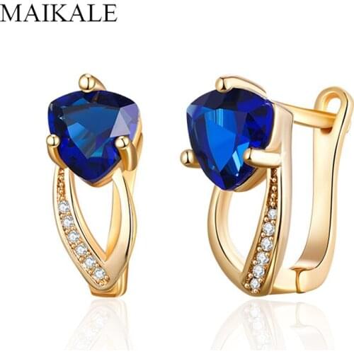 MAIKALE New Fashion Colorful Zirconia Stud Earrings Geometric Gold Color Gem Stone Earrings for Women Party Jewelry Girls Gifts