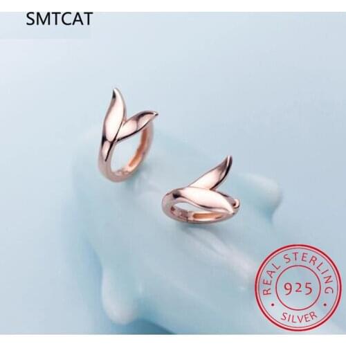 SMTCAT Hot Sale Elegant Fox Tail Hoop Earrings For Women Real 925 Sterling Silver Mermaid Jewelry Fashion Female Charm Earring