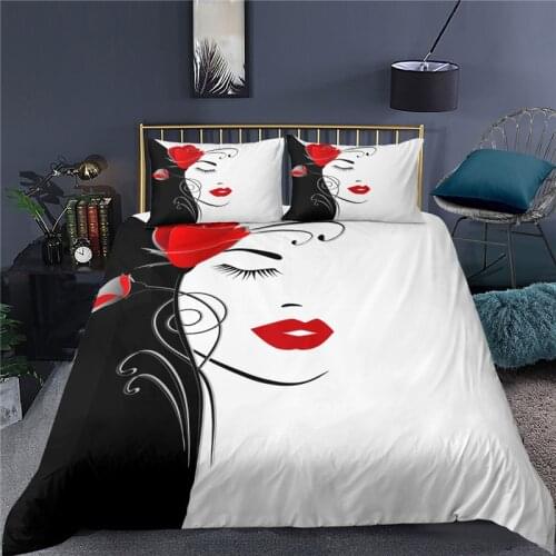 Luxury 3D Girl Flower Print 2/3Pcs Adult Bedding Sets Comfortable Couple Duvet Cover Pillowcase Home Textile Queen and King Size