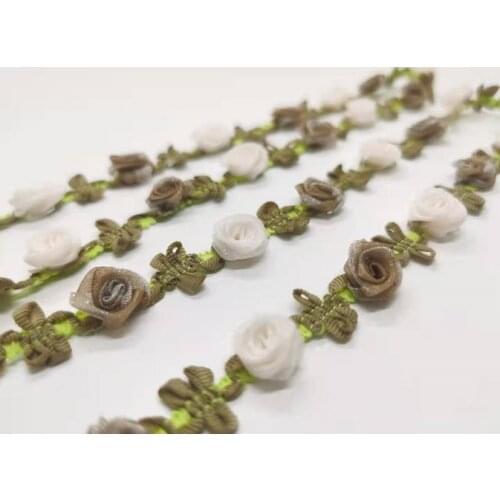 2 Yards Woven Rococo Ribbon Trim with Rose Flower Buds|Decorative Floral Ribbon|Scrapbook Materials|Clothing|Decor