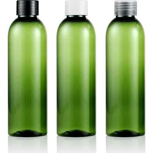 30pcs)200ml Empty Dark green Plastic Container Bottle Essential Oil Packaging Shower Gel Bottles Screw plastic Top Cap