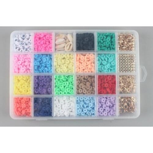 6mm 3600Pcs Clay Slice+Shell+Lobster Clasp+Star 24Grid Flat Round Polymer Clay Loose Spacer Bead for DIY Bohemian Jewelry Making