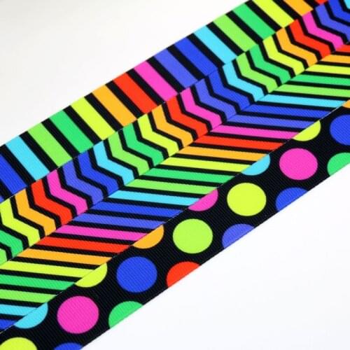 7/8'' Free shipping neon chevron stripe dot printed grosgrain ribbon hairbow headwear party decoration diy wholesale 22mm S465