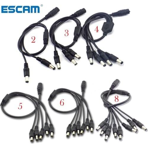 DC Power 1 Female to 2 3 4 5 6 8 Male Way Splitter Adapter Connector Plug Cable 5.5mm*2.1mm 12V For CCTV Camera LED Strip Light