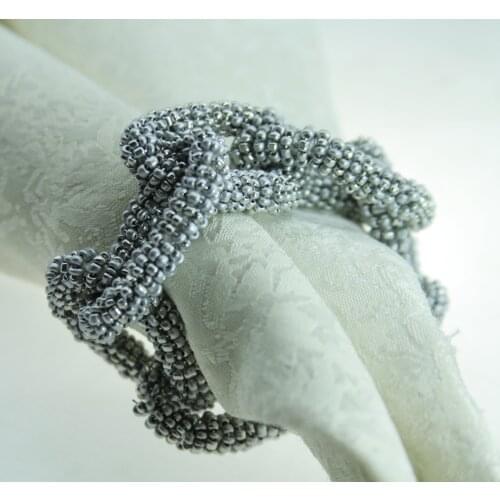 Free shipping gold silver glass beads chain napkin ring, beades wedding decoration napkin holder