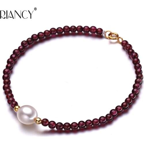 Real Natural Freshwater white Pearl Bracelets Fashion 3mm Garnet Bracelet Jewelry,925 Streling Silver Pearl Bracelet For Women