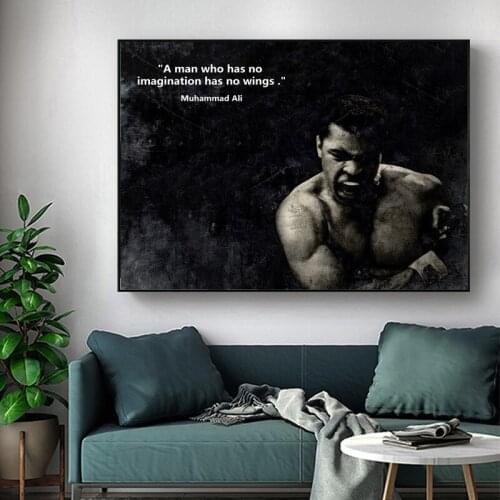 Muhammad Ali Inspirational Quotes Black and White Poster Canvas Print Modern Wall Art Pictures for Home Decoration Living Room