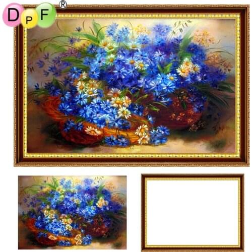 DPF 5D Diamond Embroidery Blue Chrysanthemum with Frame Diamond painting Cross Stitch full Round diamond Mosaic kit home decor
