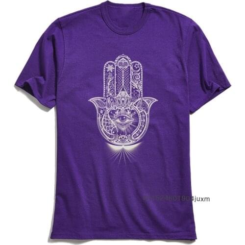 Hamsa T Shirt Men Purple Tshirt Short Sleeve Tops Tees Summer O Neck 100% Cotton Fabric Mens T-shirts Summer Streetwear