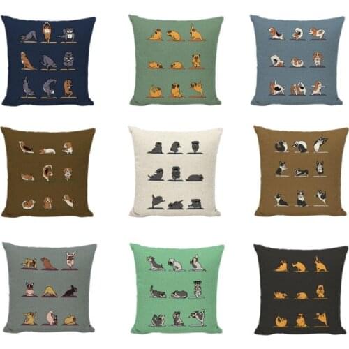 Hot Sale Dogs Yoga Pillow Cushion Case Cute Siberian Husky Bull Terrier Home Decor Car Sofa Seat Linen Cotton Throw Pillow Cover