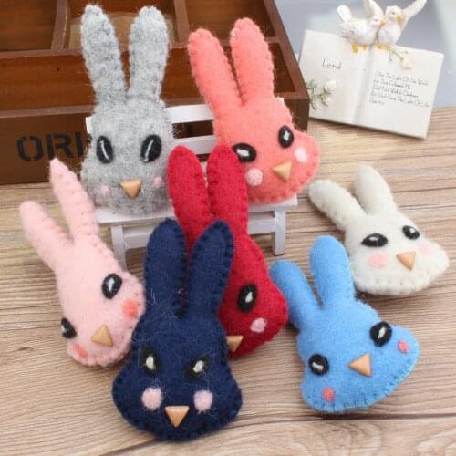Kawaii Animal Rabbit Head Button Patch Doll Handmade Wool Felt Crochet Girls Hair Jewelry DIY Decoration Sticker 10PCS Mix Color