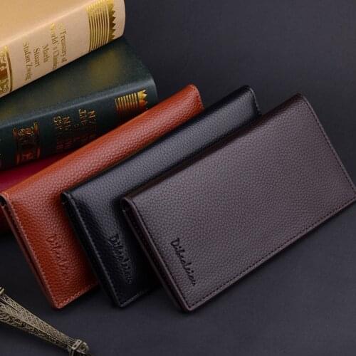 Classic Business Men Long Bifold PU Leather 3 Color Solid Wallet Casual Card Clutch Purse Pockets
