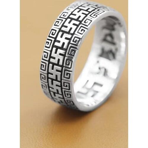 New Huiwen Wanzi Falun Ring Six-character Mantra Mantra Ring Buddhist Men and Women Index Finger Ring Jewelry Ring
