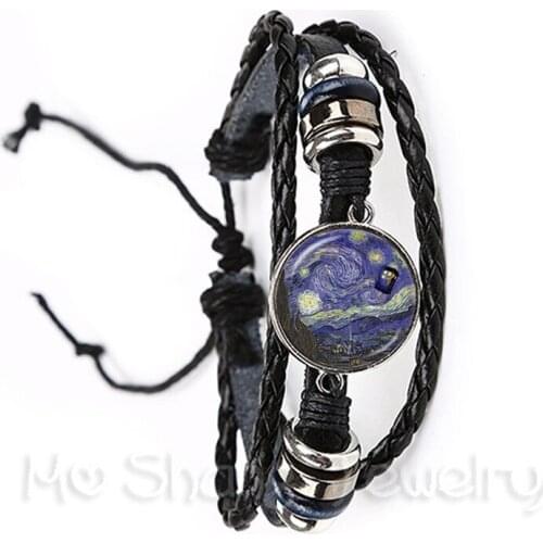 Bracelet Leather Tardis Van Gogh Dr Who Art Bracelets Chain Clasp Jewelry Men Women Chamrs Diy Adjustable Bangle