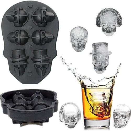 Creative Whiskey Wine Cocktail Ice Cube 3D Silicone Mold Ice Cube Maker Skull Shape Chocolate Ice Cream Mould Tray Bar DIY Tools