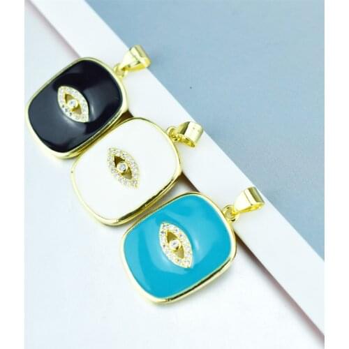 Hot Sale AAA Cubic Zirconia Copper Pendant Necklace Square Evil Eye Necklace Blue/Black/White Colors Choice Women Jewelry