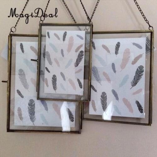 MagiDeal Antique Brass Glass Picture Photo Frame Hanging Retro Portrait 5.5 x 6.3' for Desktop Home Art Decor Frame For Pictures