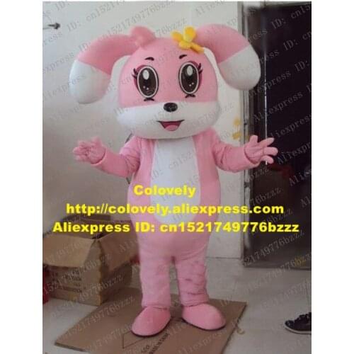 Sweet Pink Rabbit Bunny Mascot Costume Mascotte Hare Lepus Jackrabbit With Small Yellow Flower White Belly No.2710 Free Ship