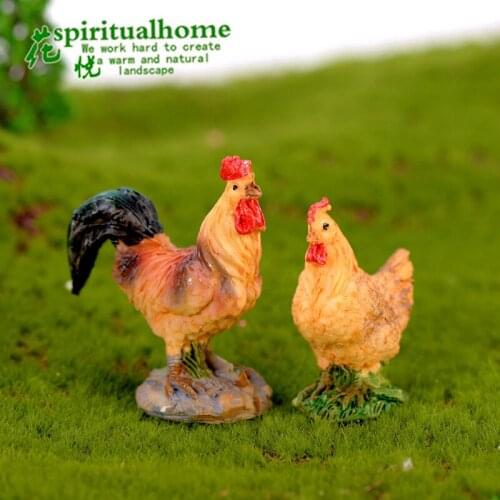 1pc Lovely Mini Craft Figurine Plant Pot Garden Ornament Miniature Fairy Garden Decor DIY Cock Hen Figurine