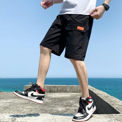 Mens shorts summer breeches thin nylon 3 / 4 pants beach black High waist men clothing casual Overalls for boy breeches