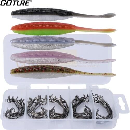 Goture Fishing Lure Kit Set Offset Worm/Jig Head Hook Fishinghook with Soft Artificial Lure Bait Fishing Tackle