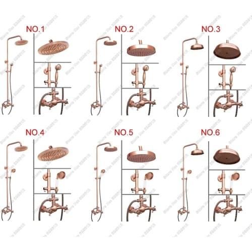 Antique Red Copper Round Rain Bathroom Shower Faucet Sets Wall Mounted Dual Cross Handle Mixer Taps + Hand Shower Tap Jrg001