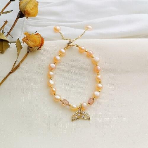 Natural Freshwater Baroque Pearl Fashion Simple Zircon Tail Bracelet For Women Wedding Party Gift Eco Brass Endding with 14kGold