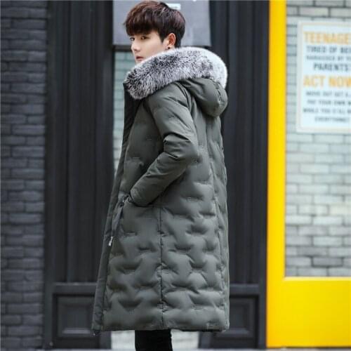 New Winter Mens Slim Fit Long Coat Padded Warm Down Jacket Male Fur Straight Hoody Outwear Overcoat Casual Thick Parka Plus Size