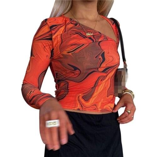 New Arrival Street Shirt Fashion Printing Crop Tops V Neck Sexy Long Sleeve T-Shirt Autumn Women Bodycon Casual Tees Shirts