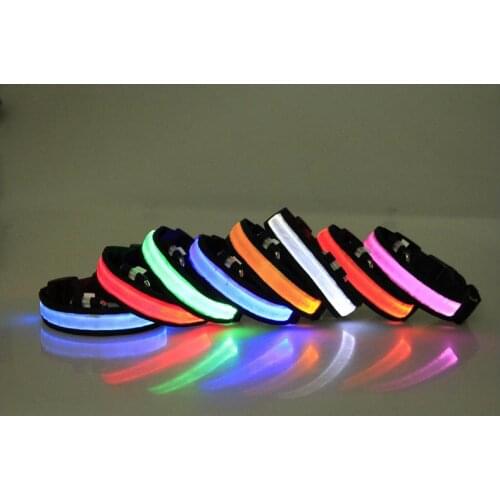 Wholesale 200Pcs/Lot Pets Dog Adjustable LED Lights Flash Night Safety Nylon Collar Waterproof S M L XL SN426