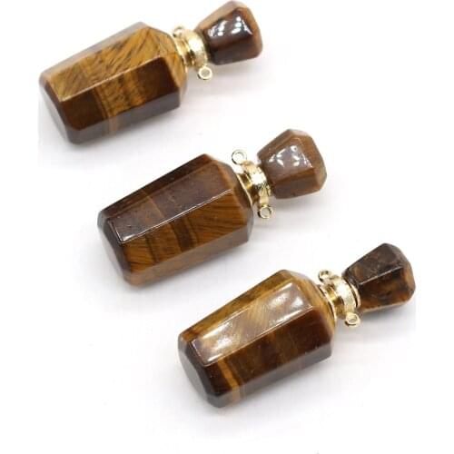 Natural Perfume Bottle Stone Pendant Necklace Essential Oil Diffuser Tiger Eye Stone Charms for Jewelry Making