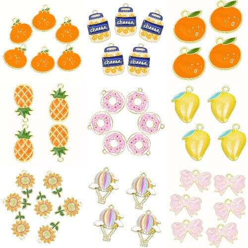 20Pcs/Lot Enamel Fruit Orange Mango Pineapple Charms Alloy Donuts Hot Air Balloon Pendant Kids Gift Jewelry Making