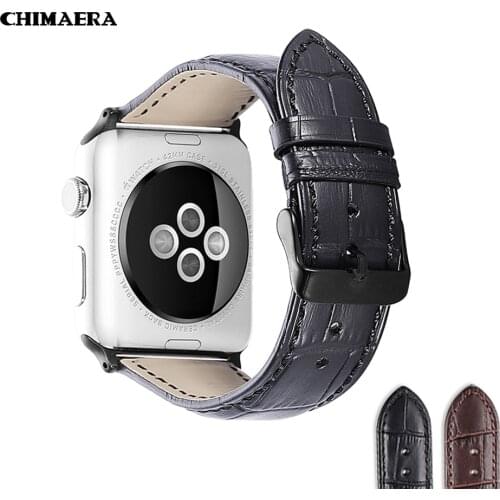 CHIMAERA Apple Watch Straps Black/Brown Genuine Leather Apple Watch Band for iWatch 38mm 42mm & Apple Watch 40mm 44mm Case