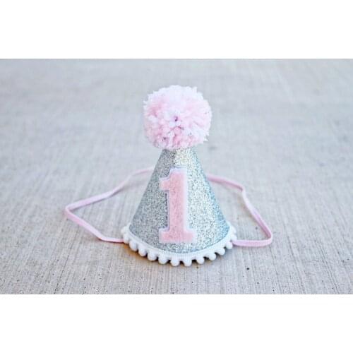 Girls First Birthday Mini Silver Glitter Party Hat Girls 1st Birthday Hat Newborn Birthday Hat Kids Photo Shot Donut Party