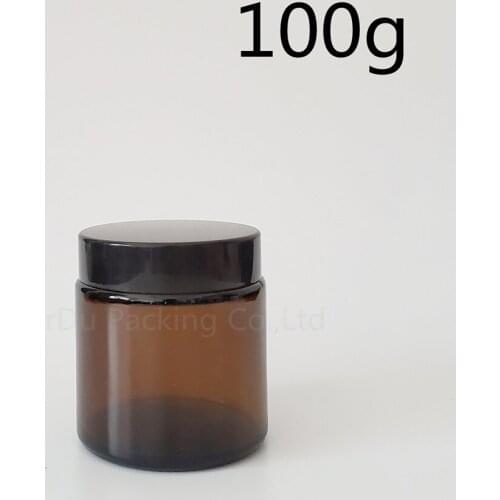 6pcs 100g glass jars for cosmetics Amber Glass Cream Jars Cosmetic Packaging with lid black plastic caps