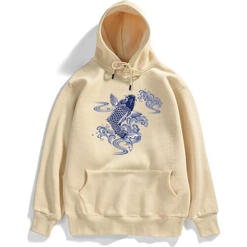 Hoody Japanese Paper Cut Koi Good Luck Printed Male Hoodies Man Streetwear Street Famous Brand Men Pullover