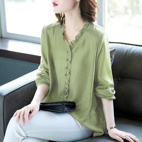 Women Spring Autumn Style Blouses Shirts Lady Casual V-Neck Long Sleeve Loose Style Blusas Tops DD8853