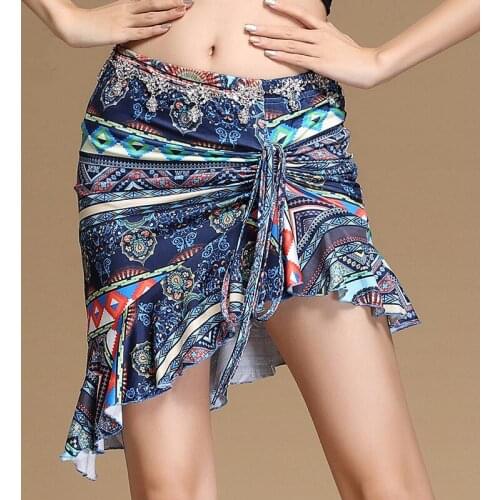 New Women Bellydance Practice Clothes Fishtail Skirts Professional Wrapped Spandex Tribe Belly Dance Costume Print Short Skirts
